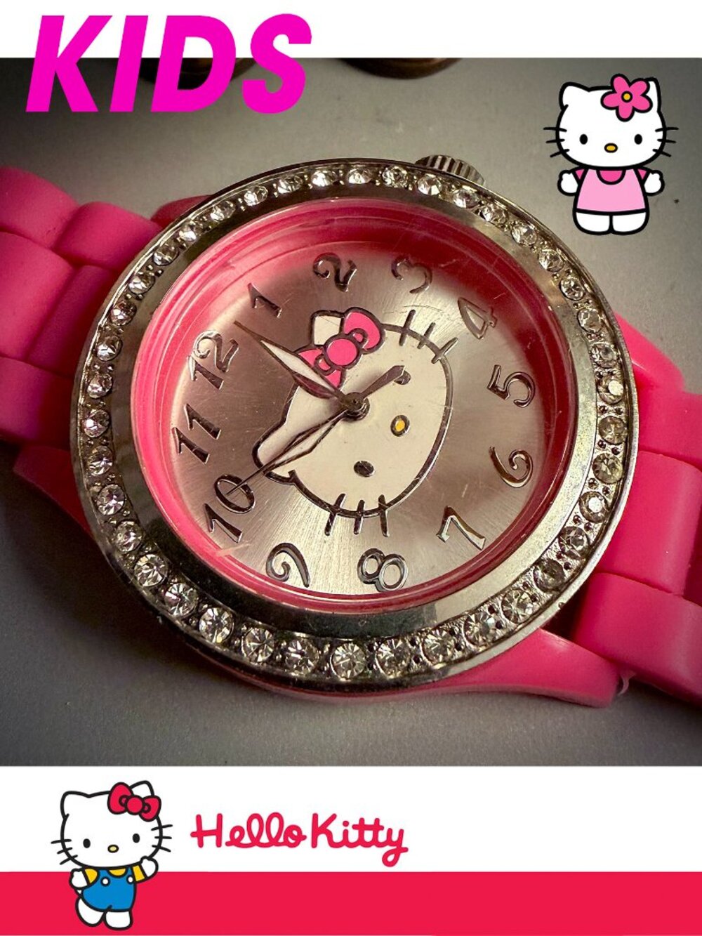 Hello Kitty Pink Rhinestone Watch HK2055AF | New Battery Installed